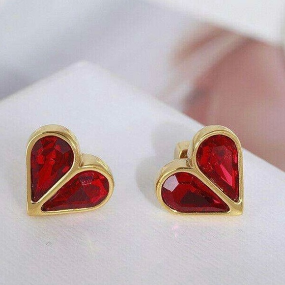 NWT kate♠️spade SALE! Beautiful Kate Spade Red Crystal Heart Gold Stud Earrings